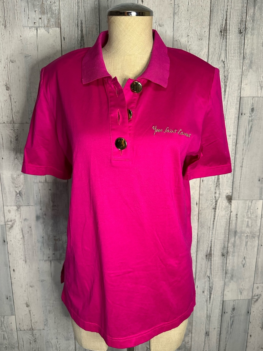 YSL cotton blouse with shoulder pads in fuschia pink